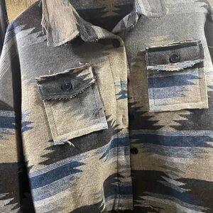 Women’s cropped Patterned Jacket - Blue and Brown